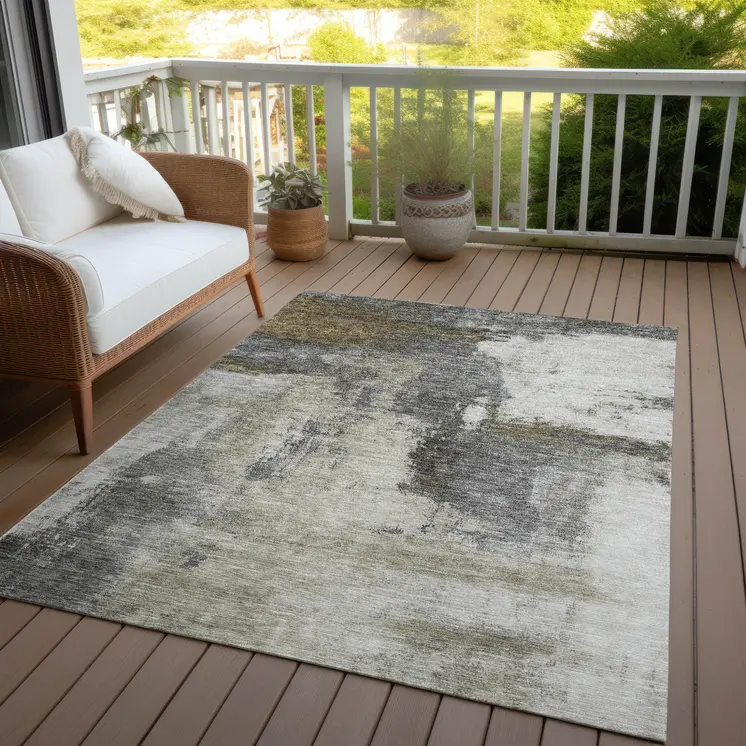 8' X 10' Gray Brown And Ivory Abstract Washable Indoor Outdoor Area Rug