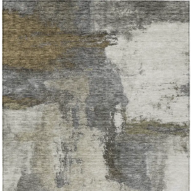 8' X 10' Gray Brown And Ivory Abstract Washable Indoor Outdoor Area Rug