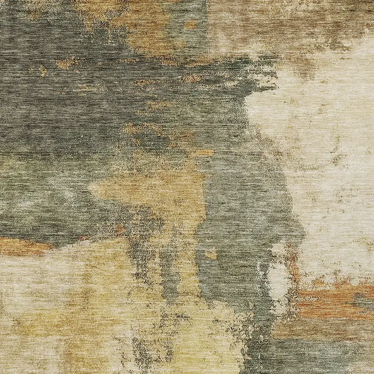 3' X 5' Sage Brown And Beige Abstract Washable Indoor Outdoor Area Rug