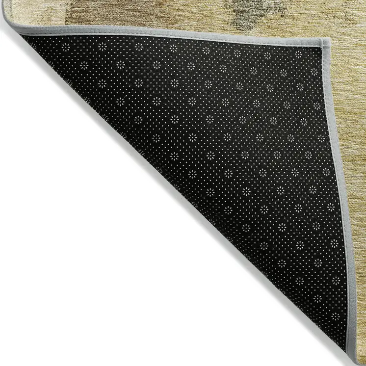 8' Sage Brown And Beige Round Abstract Washable Indoor Outdoor Area Rug