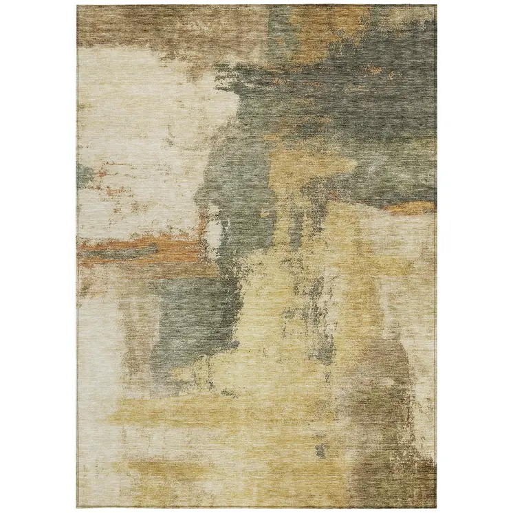 9' X 12' Sage Brown And Beige Abstract Washable Indoor Outdoor Area Rug
