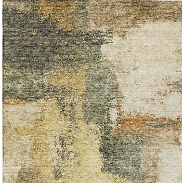 10' X 14' Sage Brown And Beige Abstract Washable Indoor Outdoor Area Rug