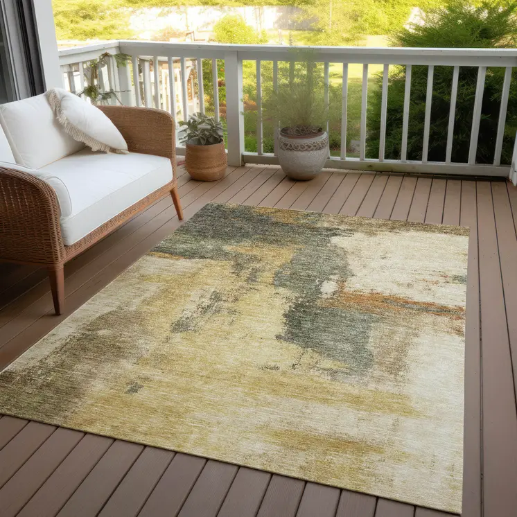10' X 14' Sage Brown And Beige Abstract Washable Indoor Outdoor Area Rug