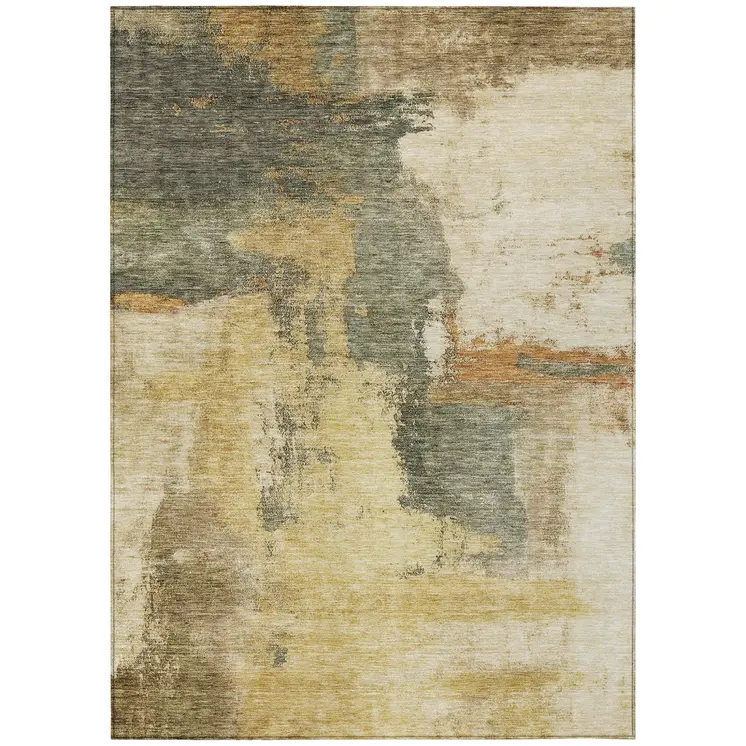 10' X 14' Sage Brown And Beige Abstract Washable Indoor Outdoor Area Rug