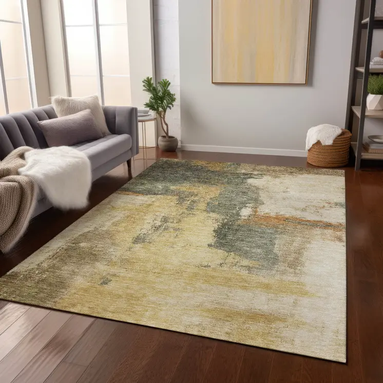 10' X 14' Sage Brown And Beige Abstract Washable Indoor Outdoor Area Rug