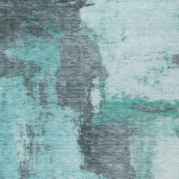 8' X 10' Teal Blue And Charcoal Abstract Washable Indoor Outdoor Area Rug