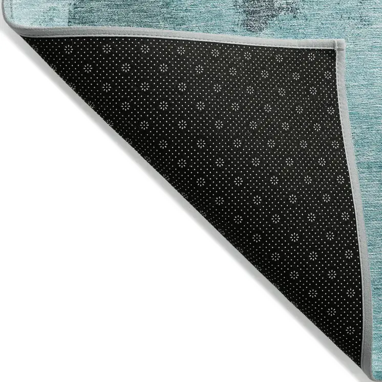 10' X 14' Teal Blue And Charcoal Abstract Washable Indoor Outdoor Area Rug