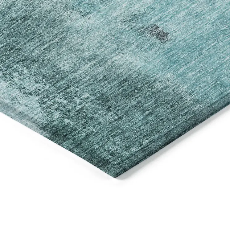 10' X 14' Teal Blue And Charcoal Abstract Washable Indoor Outdoor Area Rug