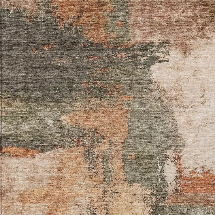 3' X 5' Terra Cotta Gray And Brown Abstract Washable Indoor Outdoor Area Rug