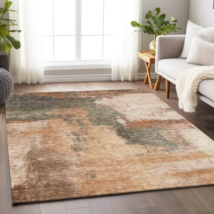 3' X 5' Terra Cotta Gray And Brown Abstract Washable Indoor Outdoor Area Rug