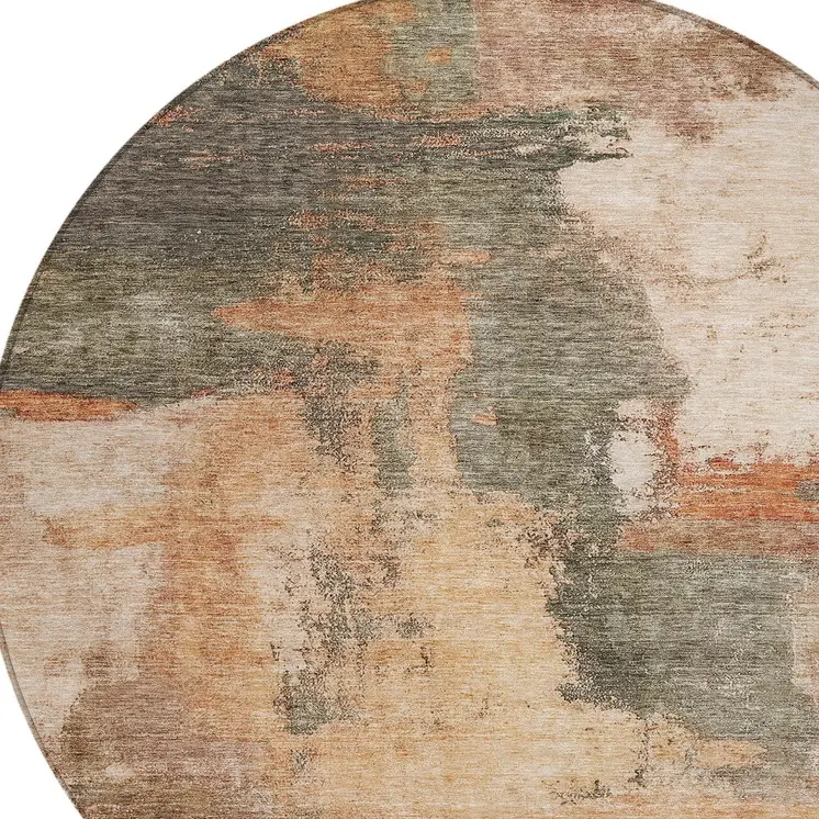 8' Terra Cotta Gray And Brown Round Abstract Washable Indoor Outdoor Area Rug