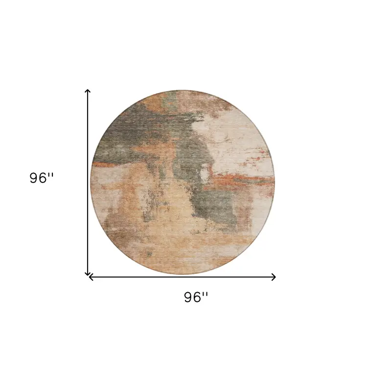 8' Terra Cotta Gray And Brown Round Abstract Washable Indoor Outdoor Area Rug