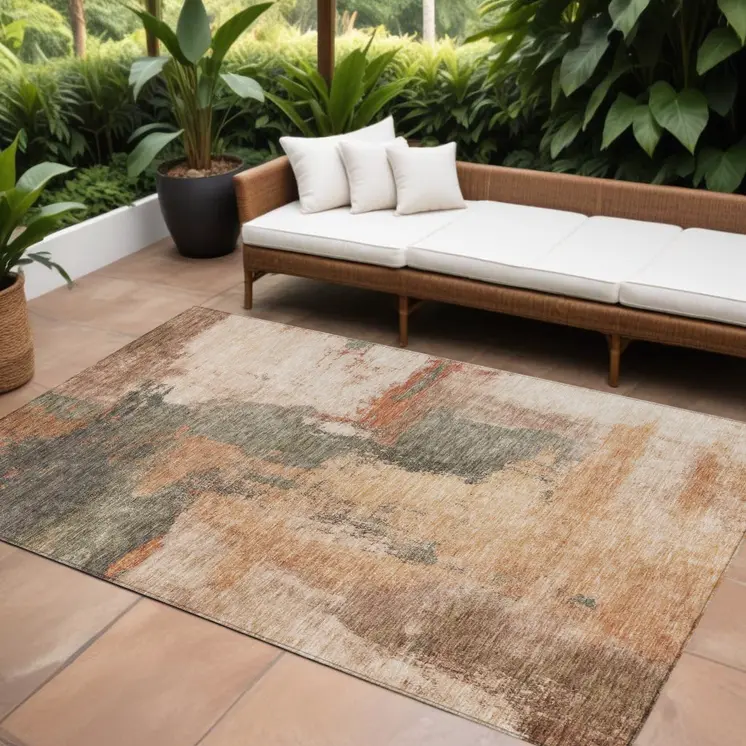 10' X 14' Terra Cotta Gray And Brown Abstract Washable Indoor Outdoor Area Rug