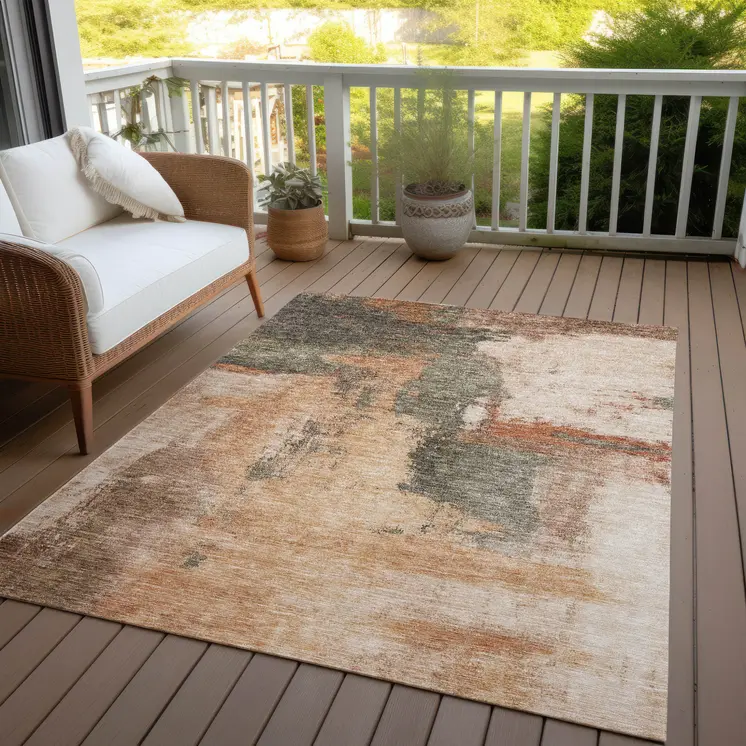 10' X 14' Terra Cotta Gray And Brown Abstract Washable Indoor Outdoor Area Rug