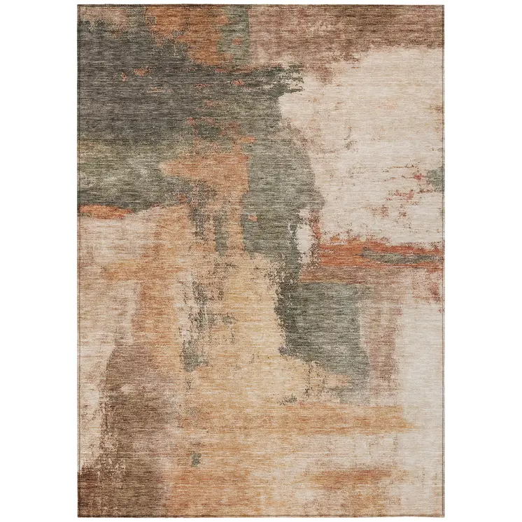 10' X 14' Terra Cotta Gray And Brown Abstract Washable Indoor Outdoor Area Rug