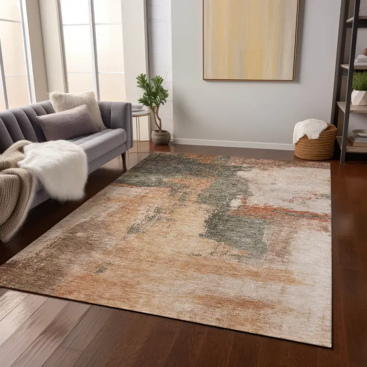 10' X 14' Terra Cotta Gray And Brown Abstract Washable Indoor Outdoor Area Rug