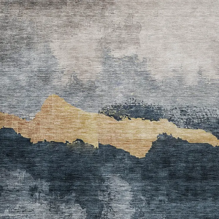 10' X 14' Blue Gray And Gold Abstract Washable Indoor Outdoor Area Rug
