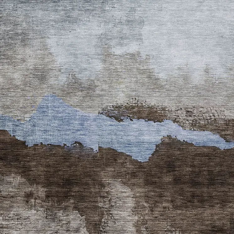 5' X 8' Chocolate Gray And Blue Abstract Washable Indoor Outdoor Area Rug