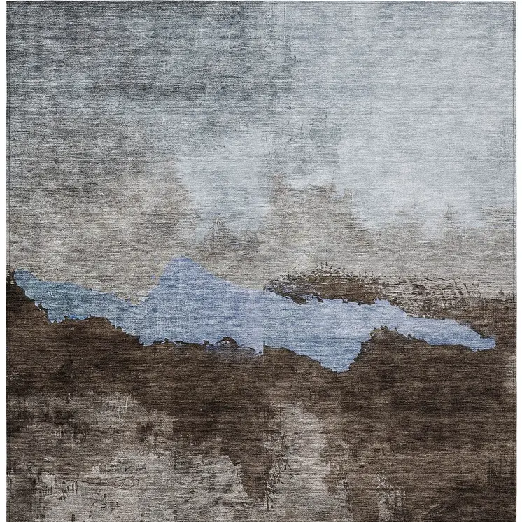 8' X 10' Chocolate Gray And Blue Abstract Washable Indoor Outdoor Area Rug