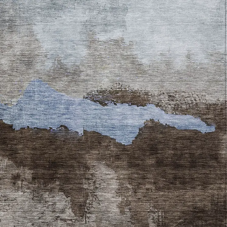 9' X 12' Chocolate Gray And Blue Abstract Washable Indoor Outdoor Area Rug