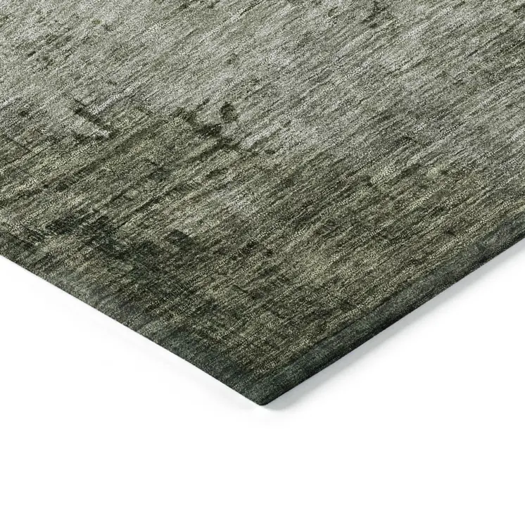 9' X 12' Fern Green Gold And Gray Abstract Washable Indoor Outdoor Area Rug
