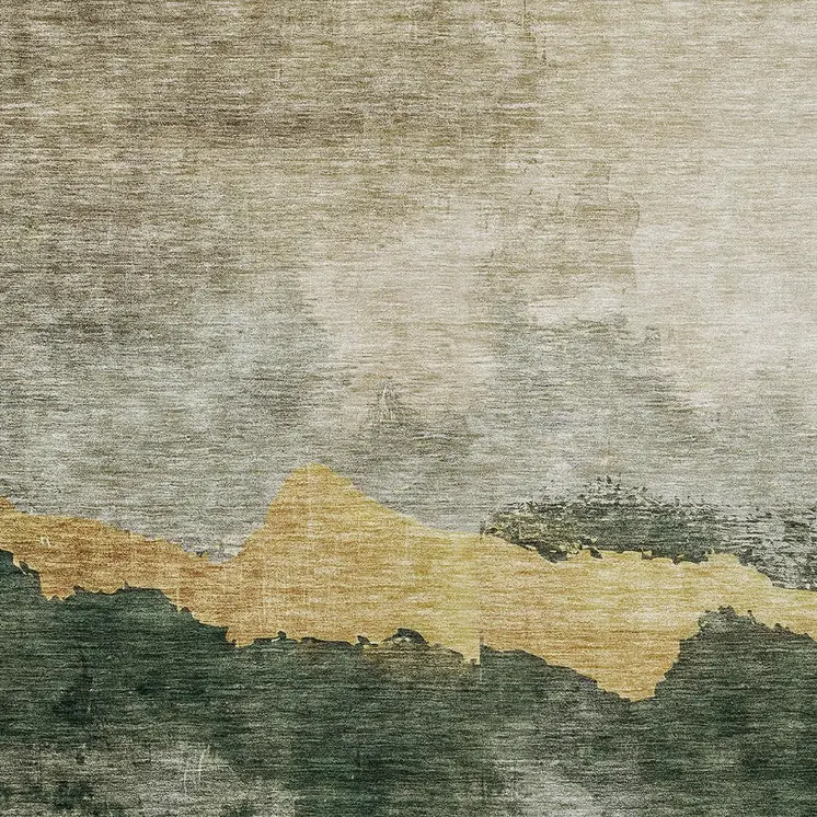 9' X 12' Fern Green Gold And Gray Abstract Washable Indoor Outdoor Area Rug