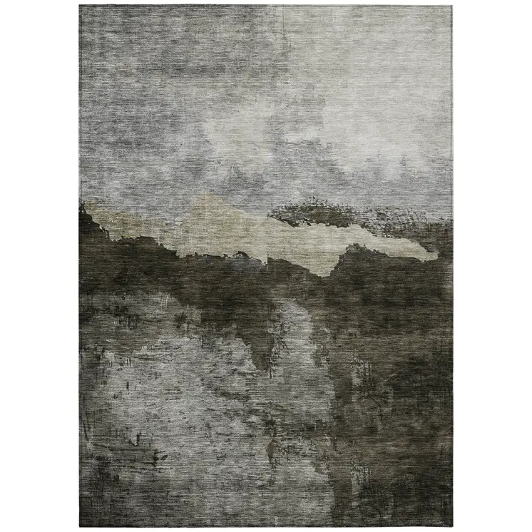 8' X 10' Taupe Gray And Black Abstract Washable Indoor Outdoor Area Rug