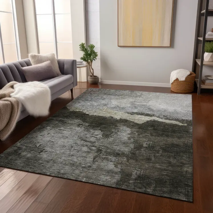 8' X 10' Taupe Gray And Black Abstract Washable Indoor Outdoor Area Rug