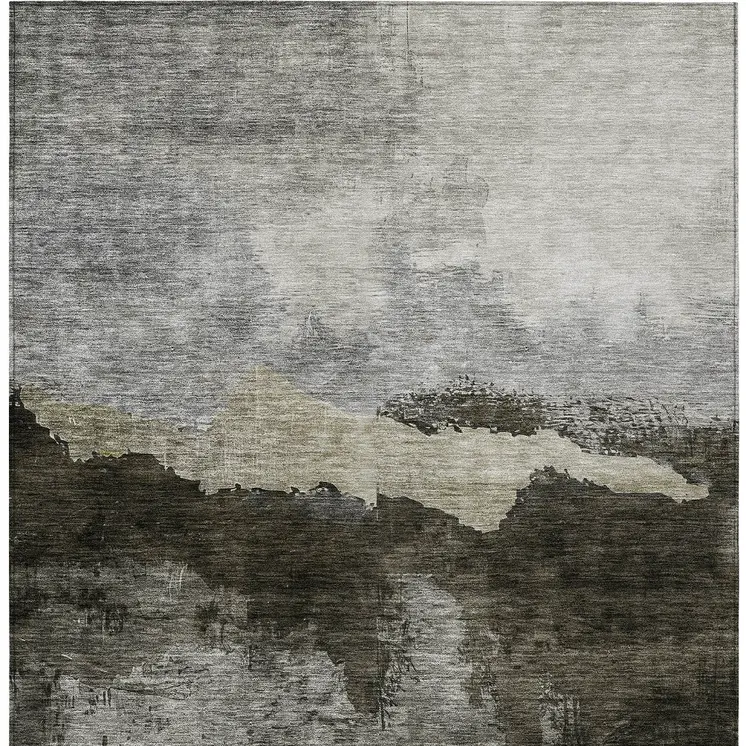 9' X 12' Taupe Gray And Black Abstract Washable Indoor Outdoor Area Rug