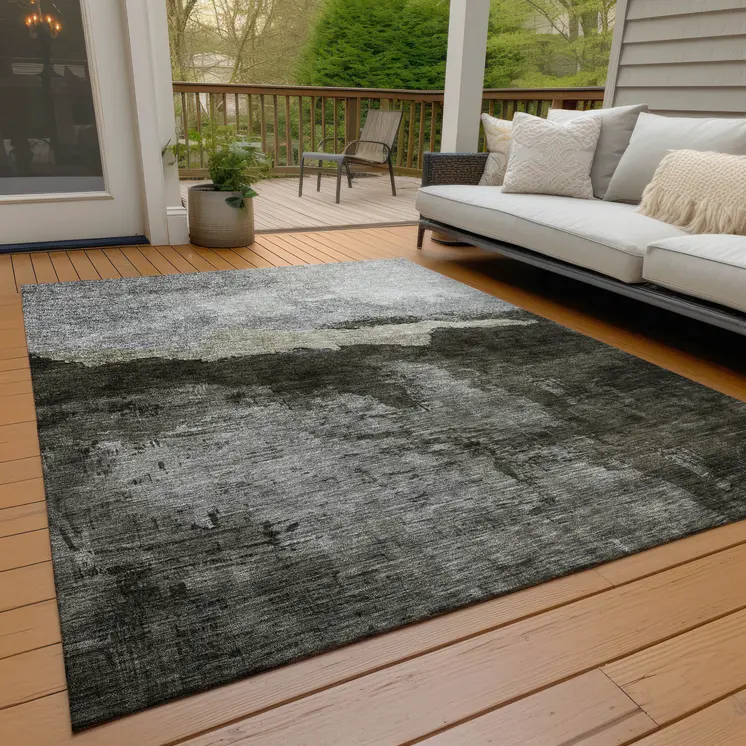 10' X 14' Taupe Gray And Black Abstract Washable Indoor Outdoor Area Rug