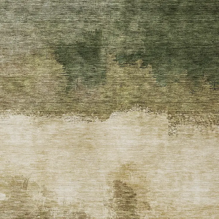 3' X 5' Fern Green And Beige Abstract Washable Indoor Outdoor Area Rug