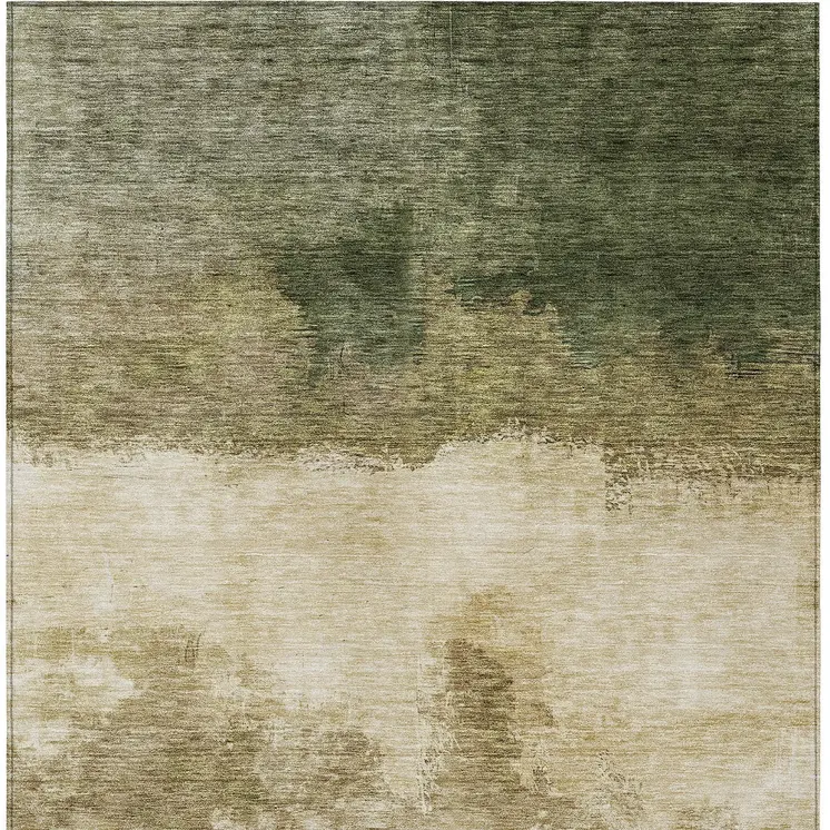 5' X 8' Fern Green And Beige Abstract Washable Indoor Outdoor Area Rug