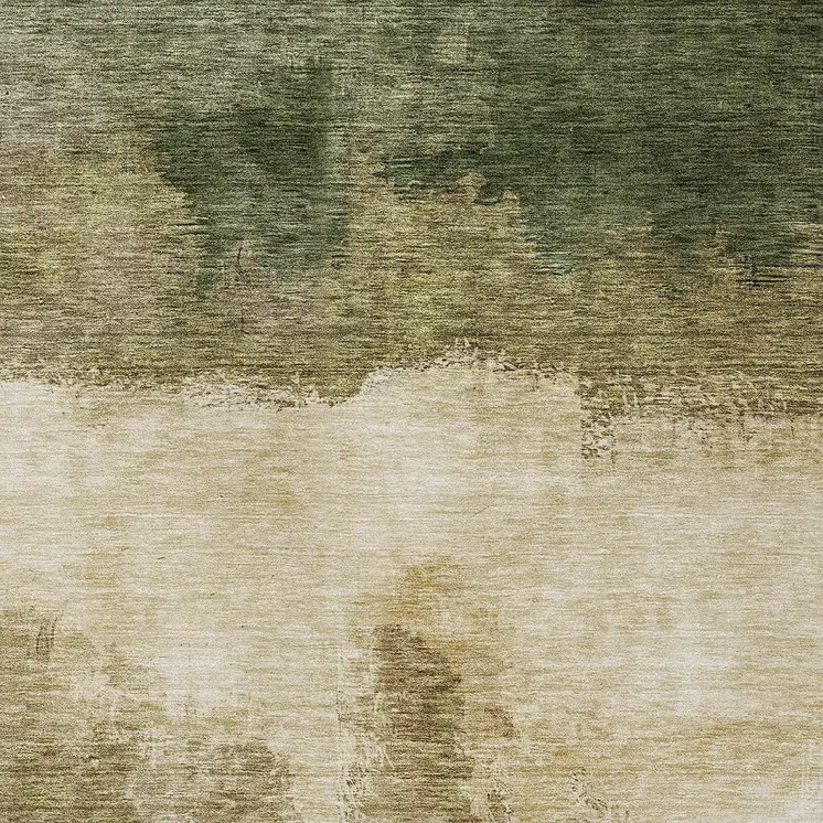 5' X 8' Fern Green And Beige Abstract Washable Indoor Outdoor Area Rug