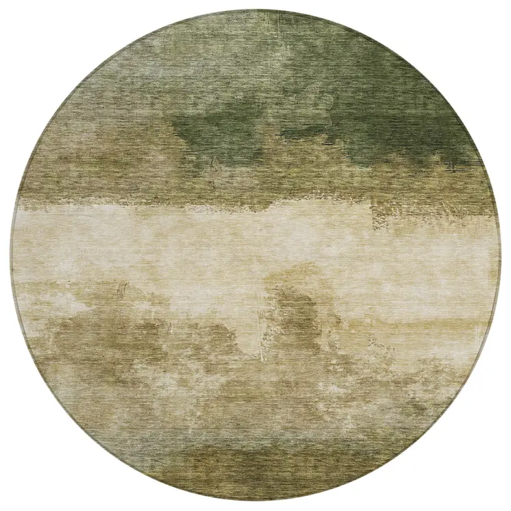 8' Fern Green And Beige Round Abstract Washable Indoor Outdoor Area Rug
