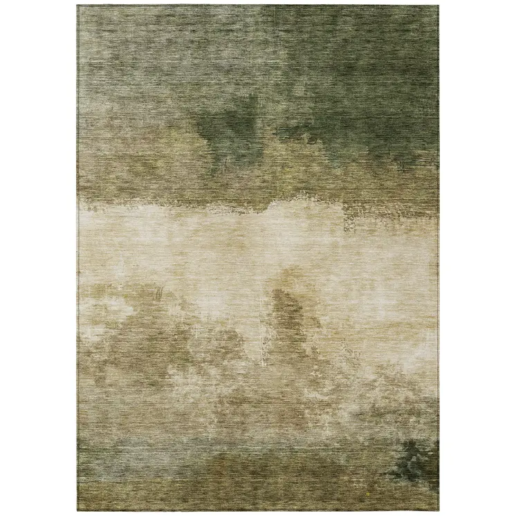 9' X 12' Fern Green And Beige Abstract Washable Indoor Outdoor Area Rug