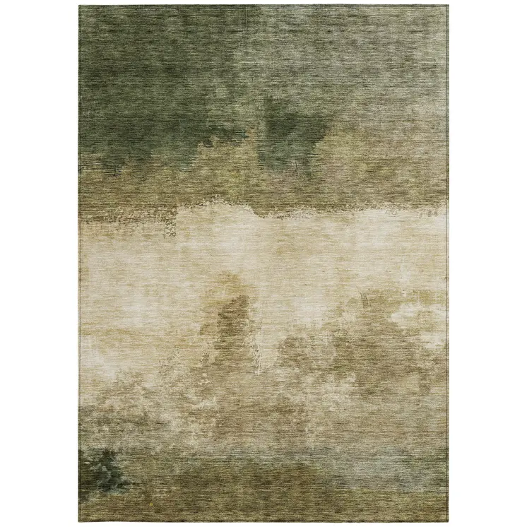 9' X 12' Fern Green And Beige Abstract Washable Indoor Outdoor Area Rug