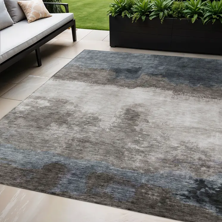 5' X 8' Gray Black And Brown Abstract Washable Indoor Outdoor Area Rug