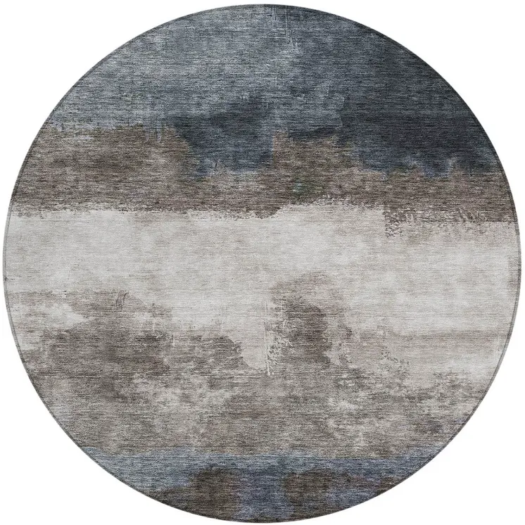 8' Gray Black And Brown Round Abstract Washable Indoor Outdoor Area Rug