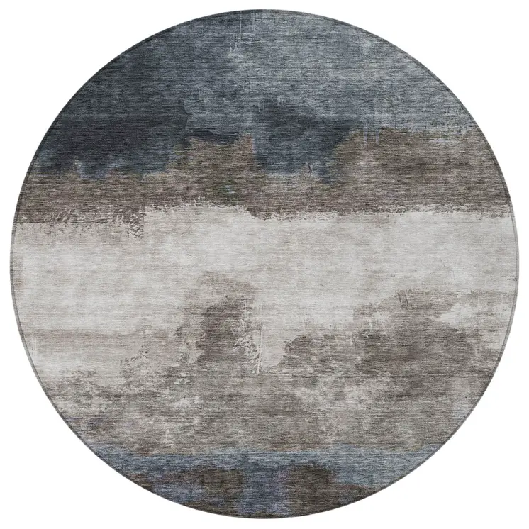 8' Gray Black And Brown Round Abstract Washable Indoor Outdoor Area Rug