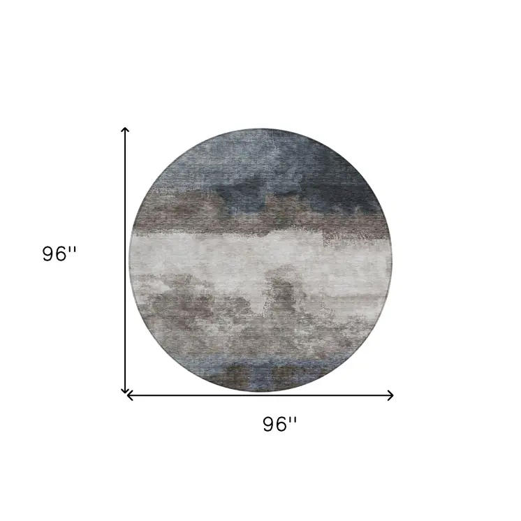 8' Gray Black And Brown Round Abstract Washable Indoor Outdoor Area Rug