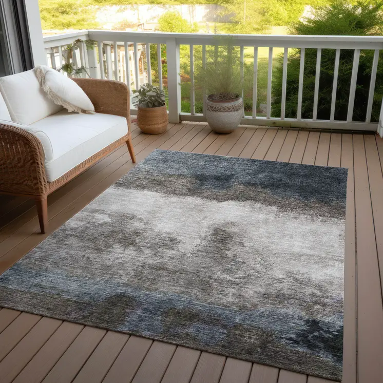 10' X 14' Gray Black And Brown Abstract Washable Indoor Outdoor Area Rug