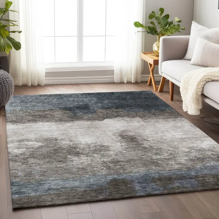 10' X 14' Gray Black And Brown Abstract Washable Indoor Outdoor Area Rug