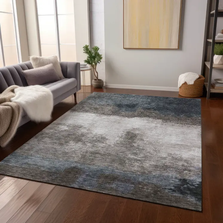 10' X 14' Gray Black And Brown Abstract Washable Indoor Outdoor Area Rug