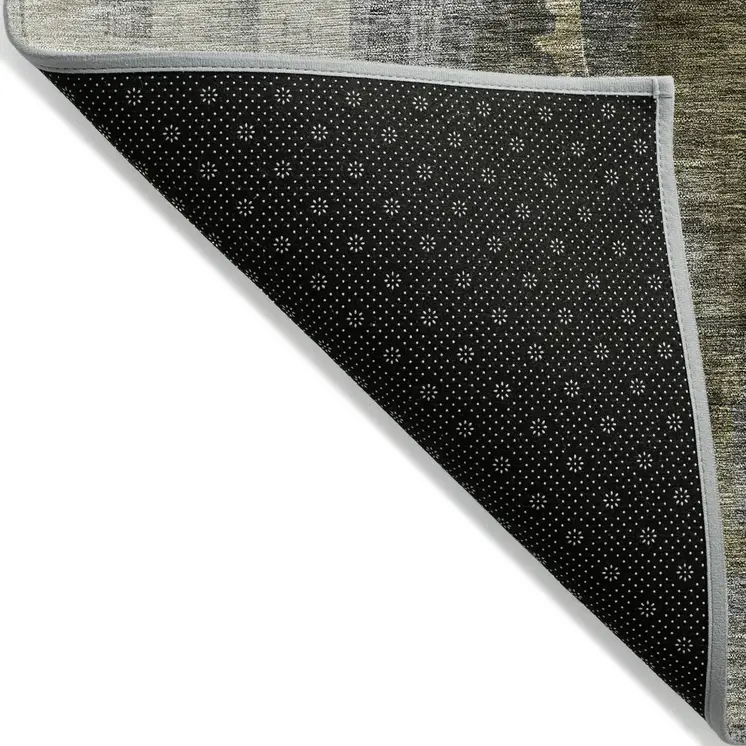 3' X 5' Khaki Light Green And Black Abstract Washable Indoor Outdoor Area Rug