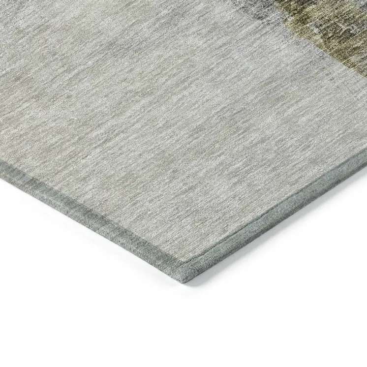 3' X 5' Khaki Light Green And Black Abstract Washable Indoor Outdoor Area Rug