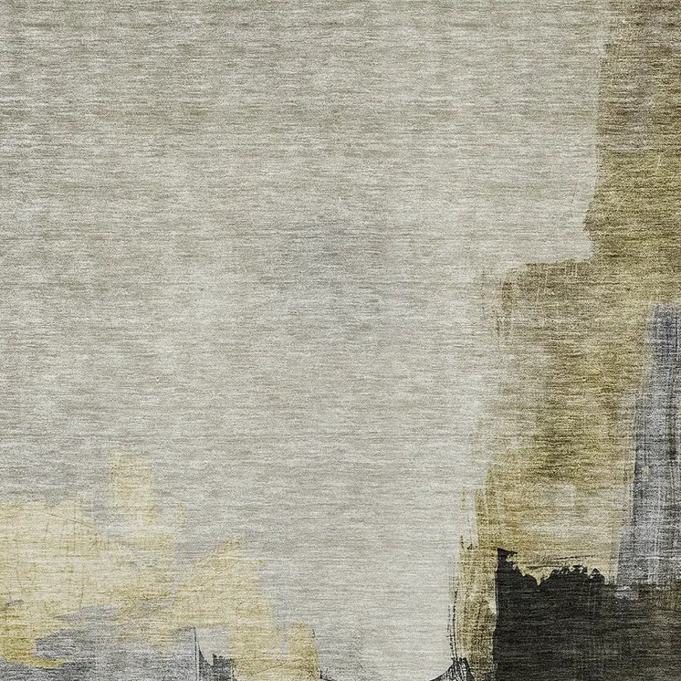 3' X 5' Khaki Light Green And Black Abstract Washable Indoor Outdoor Area Rug