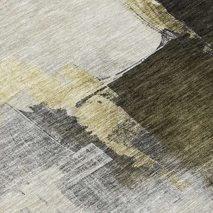 5' X 8' Khaki Light Green And Black Abstract Washable Indoor Outdoor Area Rug