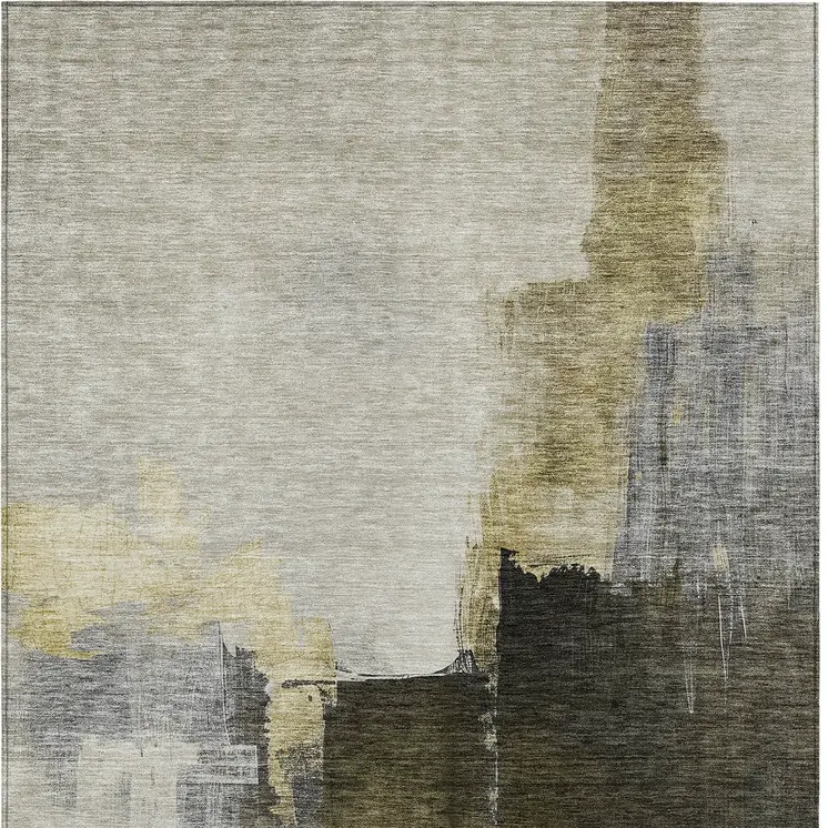 8' X 10' Khaki Light Green And Black Abstract Washable Indoor Outdoor Area Rug