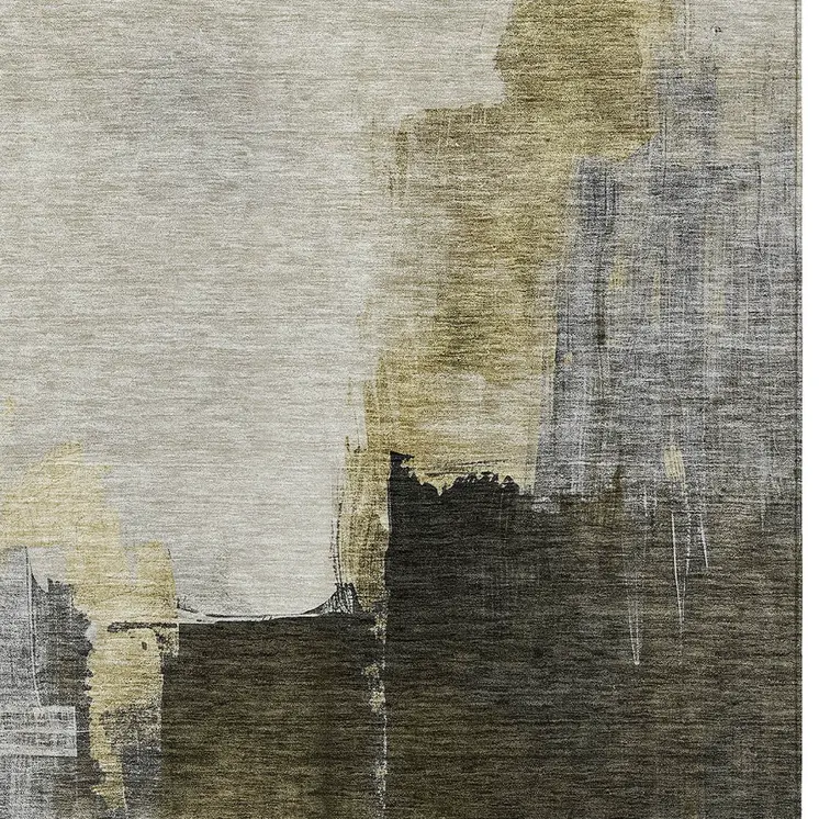 8' X 10' Khaki Light Green And Black Abstract Washable Indoor Outdoor Area Rug