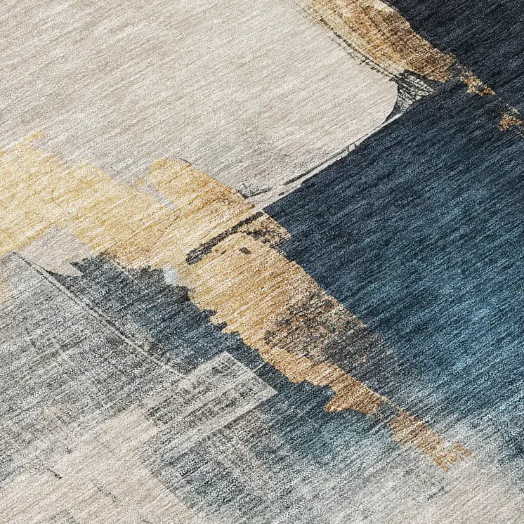 3' X 5' Taupe Black And Blue Abstract Washable Indoor Outdoor Area Rug